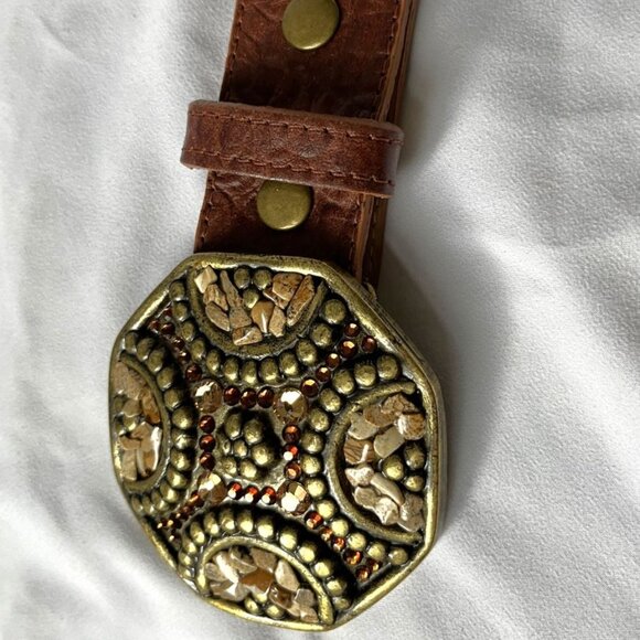 Leatherock Size Large Brown Leather Belt Rhinestone Buckle main image 7